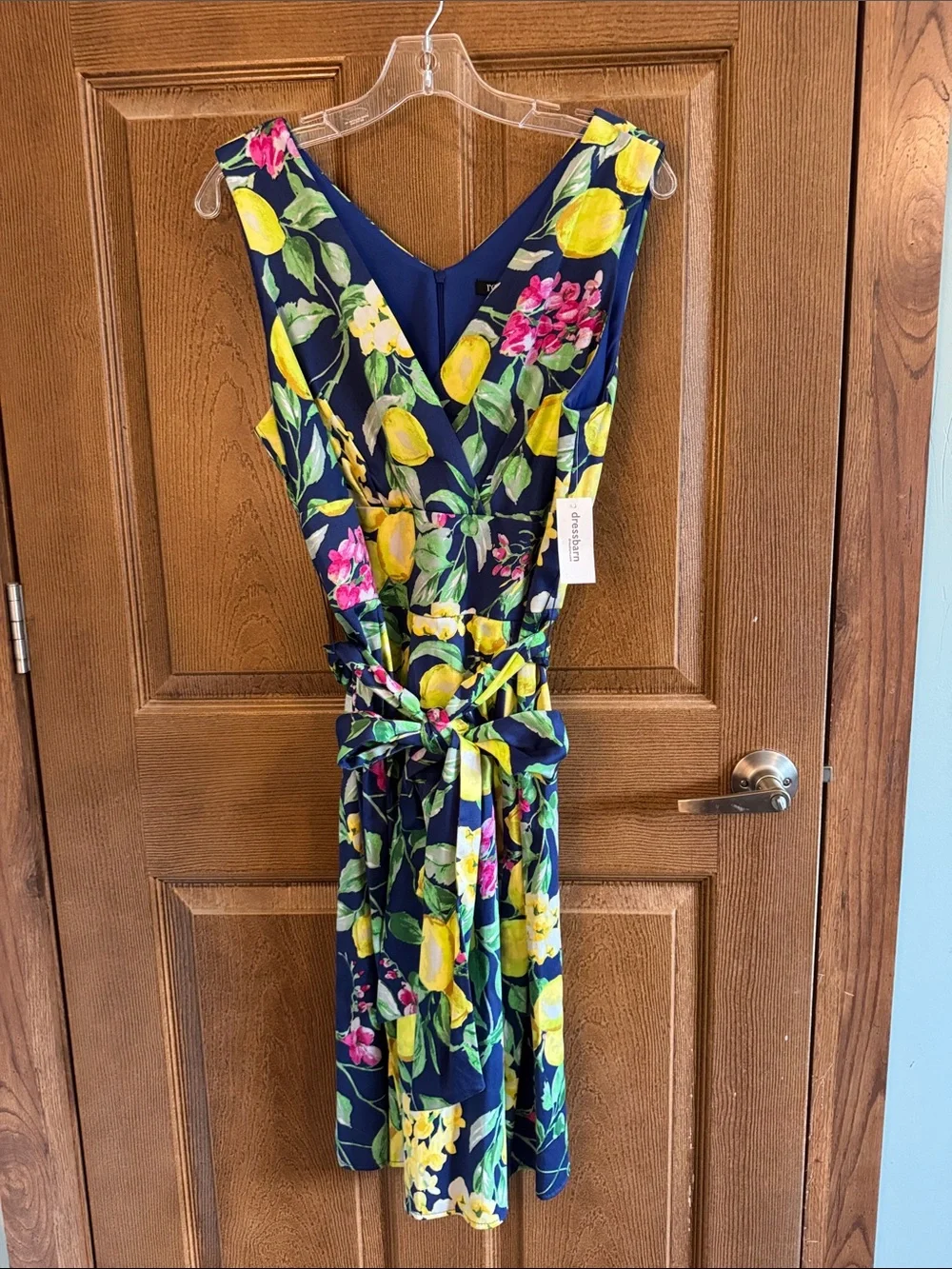 Women’s Roz & Ali Navy Lemon Floral Sleeveless Midi Dress Size 14 - Picture 1 of 5